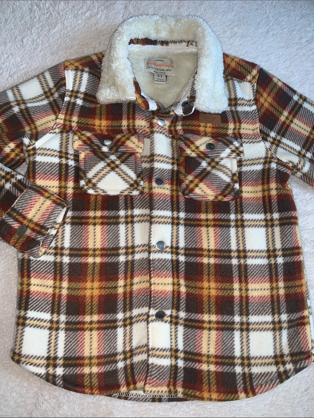 Weatherproof Brown Tan Plaid Fleece Jacket Coat 3T EUC